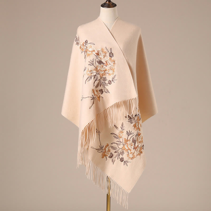 Buddha Stones Wool Shawl Flowers Leaves Embroidery Tassel Winter Cozy Travel Scarf Wrap - PeachPuff - 200*60cm - image 4