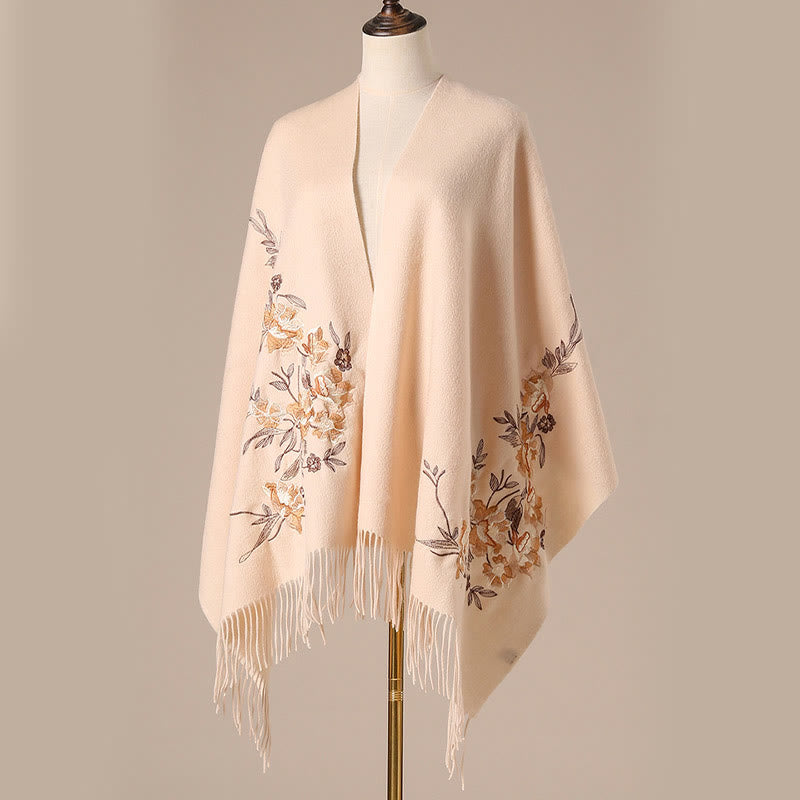 Buddha Stones Wool Shawl Flowers Leaves Embroidery Tassel Winter Cozy Travel Scarf Wrap - image 5