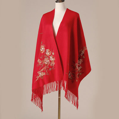 Buddha Stones Wool Shawl Flowers Leaves Embroidery Tassel Winter Cozy Travel Scarf Wrap - image 1