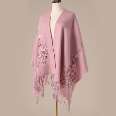 Buddha Stones Wool Shawl Flowers Leaves Embroidery Tassel Winter Cozy Travel Scarf Wrap - image 9