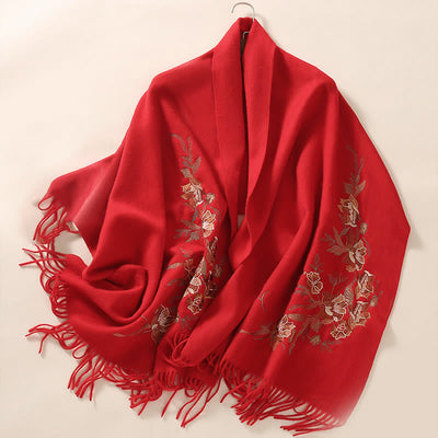 Buddha Stones Wool Shawl Flowers Leaves Embroidery Tassel Winter Cozy Travel Scarf Wrap - image 2