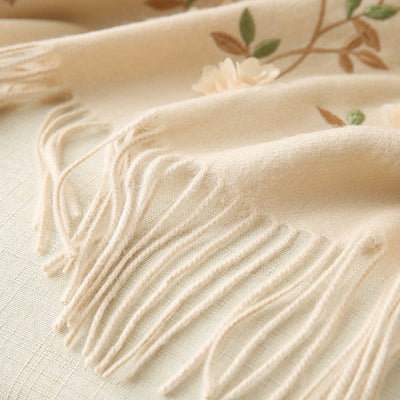 Buddha Stones Wool Shawl 3D Floral Embroidery Tassel Winter Cozy Travel Scarf Wrap - image 25