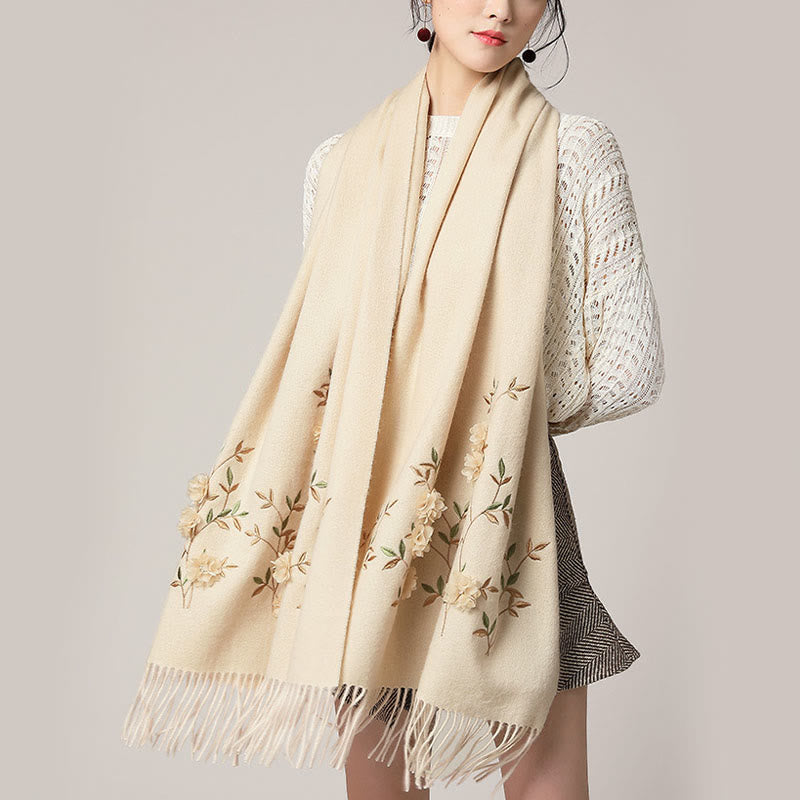 Buddha Stones Wool Shawl 3D Floral Embroidery Tassel Winter Cozy Travel Scarf Wrap - image 18