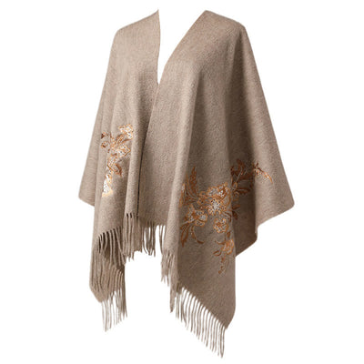 Buddha Stones Wool Shawl Red Flower Gold Sequins Embroidery Tassel Winter Cozy Travel Scarf Wrap - image 11