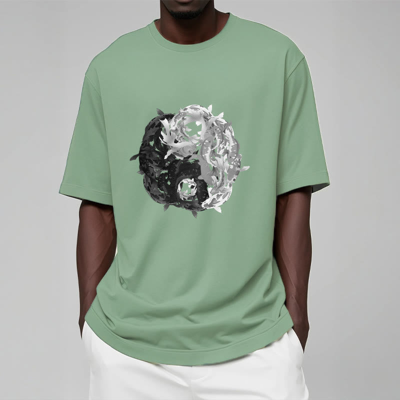 Buddha Stones Yin Yang Koi Fish Combination Cotton Tee T-shirt T-Shirts BS 15