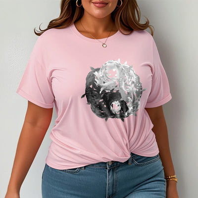 Buddha Stones Yin Yang Koi Fish Combination Cotton Tee T-shirt T-Shirts BS 19