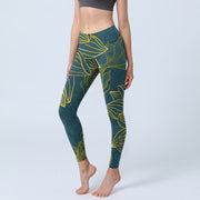 Foviel Gold Koi Fisch Lotus Drucken Gym Leggings Damen Yogahosen