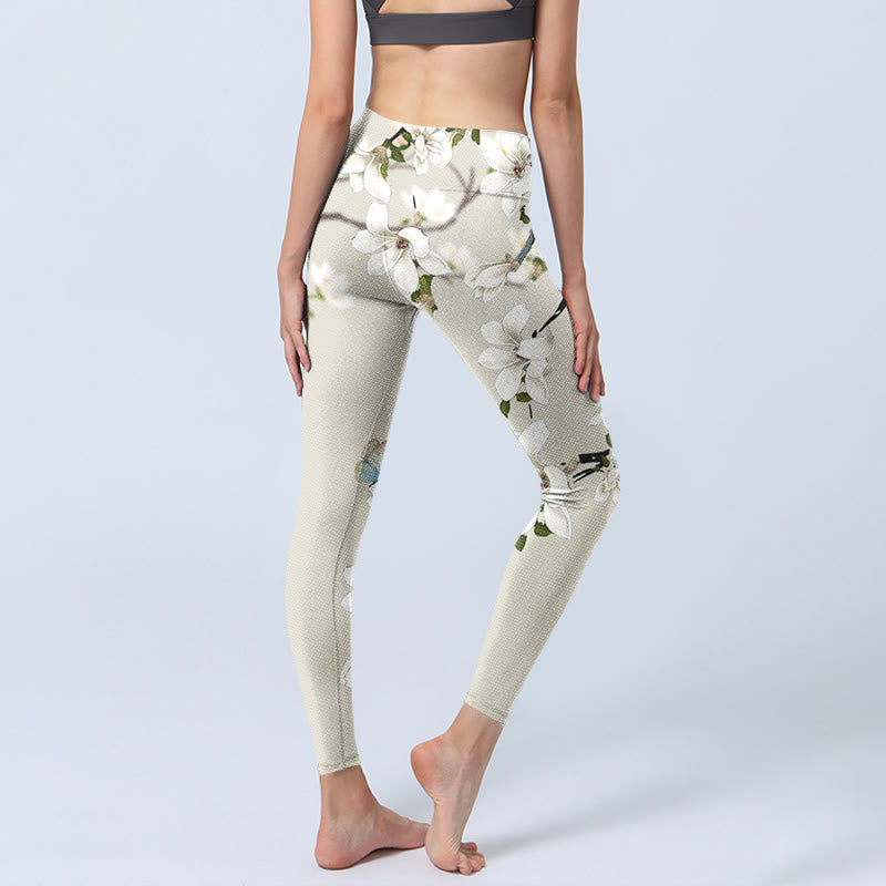 Buddha Stones White Magnolia Flower Print Sports Fitness Leggings Women's Yoga Pants - image 5