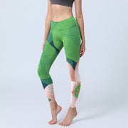 Foviel Grün Lotus Blume Blatt Print Sport Fitness Leggings Damen Yoga Hose