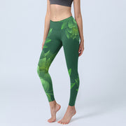 Foviel Dark Green Lotus Blumenblatt Print Gym Fitness Leggings Damen Yoga Hose