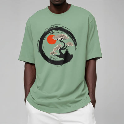 Buddha Stones Red Sun Pine Zen Circle Meditation Person Tee T-shirt - image 15