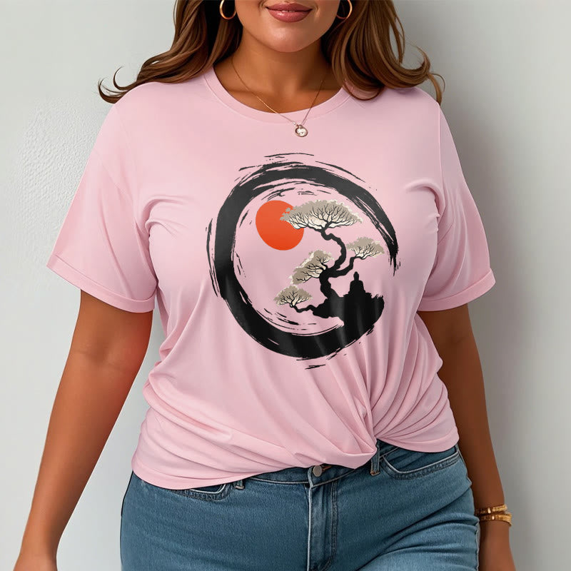 Buddha Stones Red Sun Pine Zen Circle Meditation Person Tee T-shirt - image 13