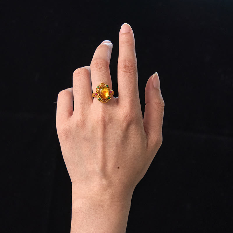 Bague ajustable Foviel à motif floral ambré et dentelle ajourée Confidence