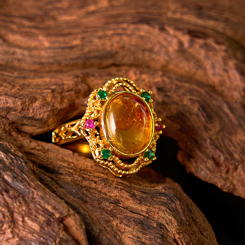 Bague ajustable Foviel à motif floral ambré et dentelle ajourée Confidence