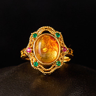 Bague ajustable Foviel à motif floral ambré et dentelle ajourée Confidence