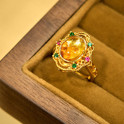 Bague ajustable Foviel à motif floral ambré et dentelle ajourée Confidence