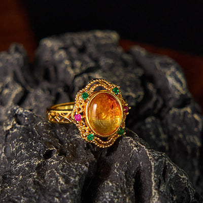 Bague ajustable Foviel à motif floral ambré et dentelle ajourée Confidence