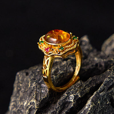 Bague ajustable Foviel à motif floral ambré et dentelle ajourée Confidence