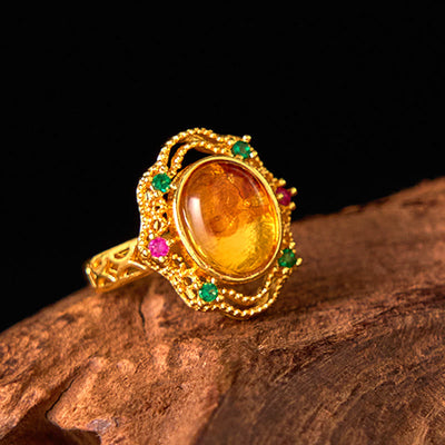 Bague ajustable Foviel à motif floral ambré et dentelle ajourée Confidence