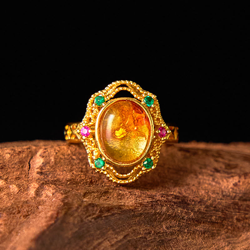 Bague ajustable Foviel à motif floral ambré et dentelle ajourée Confidence