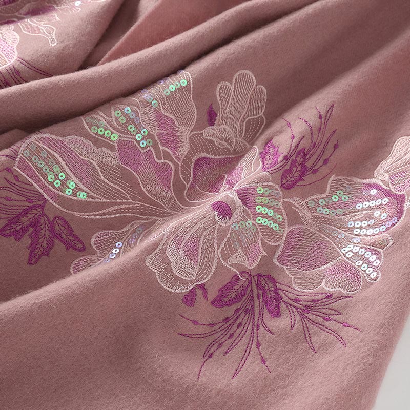 Buddha Stones Wool Shawl Flower Sequin Embroidery Tassel Winter Cozy Travel Scarf Wrap - image 2