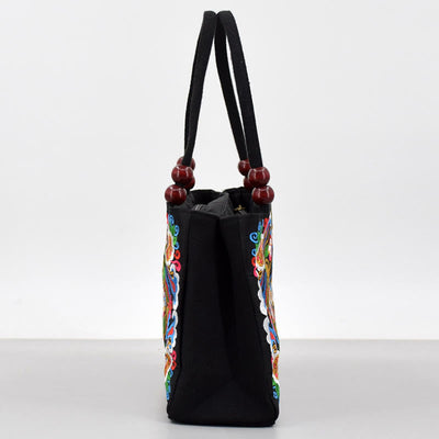 Buddha Stones Galsang Inula Flower Peony Peacock Double-Sided Embroidery Canvas Shopping Purse Handbag Handbags BS 5