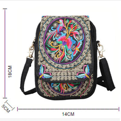 Buddha Stones Inula Flower Peony Embroidery Canvas Shopping Purse Handbag Crossbody Bag Crossbody Bag&Shoulder Bag BS 11