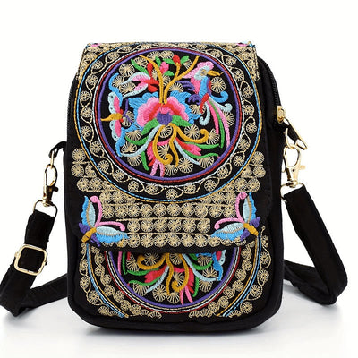 Buddha Stones Inula Flower Peony Embroidery Canvas Shopping Purse Handbag Crossbody Bag Crossbody Bag&Shoulder Bag BS Inula Flower