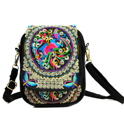Buddha Stones Inula Flower Peony Embroidery Canvas Shopping Purse Handbag Crossbody Bag Crossbody Bag&Shoulder Bag BS 7