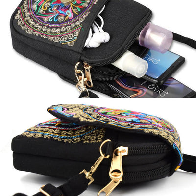 Buddha Stones Inula Flower Peony Embroidery Canvas Shopping Purse Handbag Crossbody Bag Crossbody Bag&Shoulder Bag BS 9