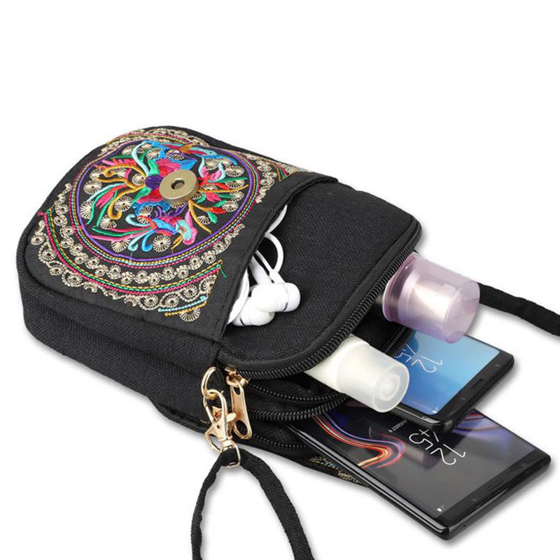 Buddha Stones Inula Flower Peony Embroidery Canvas Shopping Purse Handbag Crossbody Bag Crossbody Bag&Shoulder Bag BS 8