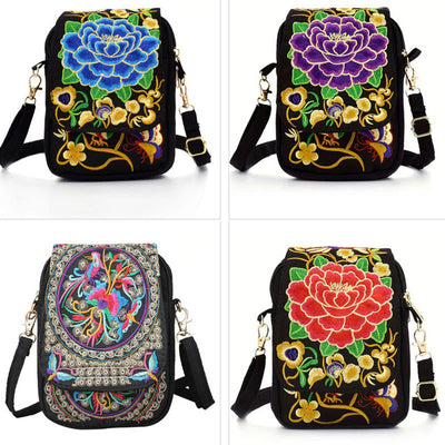 Buddha Stones Inula Flower Peony Embroidery Canvas Shopping Purse Handbag Crossbody Bag Crossbody Bag&Shoulder Bag BS 12