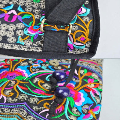 Buddha Stones Peony Chinese Money Tree Embroidery Canvas Backpack Backpack BS 5
