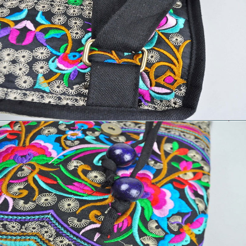 Buddha Stones Peony Chinese Money Tree Embroidery Canvas Backpack Backpack BS 5
