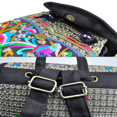 Buddha Stones Peony Chinese Money Tree Embroidery Canvas Backpack Backpack BS 6
