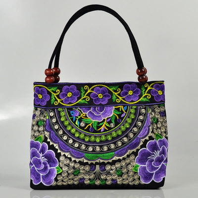 Buddha Stones Money Tree Peony Phoenix Apple Blossom Double-Sided Embroidery Cotton Canvas Shopping Purse Handbag Shoulder Bag&Handbags BS Purple Apple Blossom