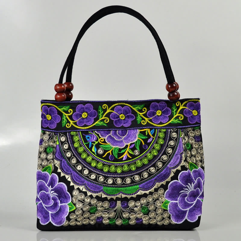 Buddha Stones Money Tree Peony Phoenix Apple Blossom Double-Sided Embroidery Cotton Canvas Shopping Purse Handbag Shoulder Bag&Handbags BS Purple Apple Blossom