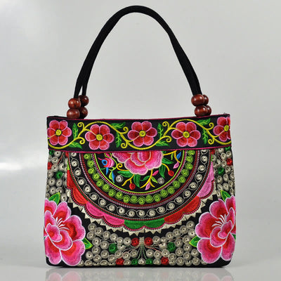 Buddha Stones Money Tree Peony Phoenix Apple Blossom Double-Sided Embroidery Cotton Canvas Shopping Purse Handbag Shoulder Bag&Handbags BS Red Apple Blossom