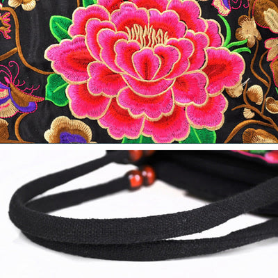 Buddha Stones Money Tree Peony Phoenix Apple Blossom Double-Sided Embroidery Cotton Canvas Shopping Purse Handbag Shoulder Bag&Handbags BS 19