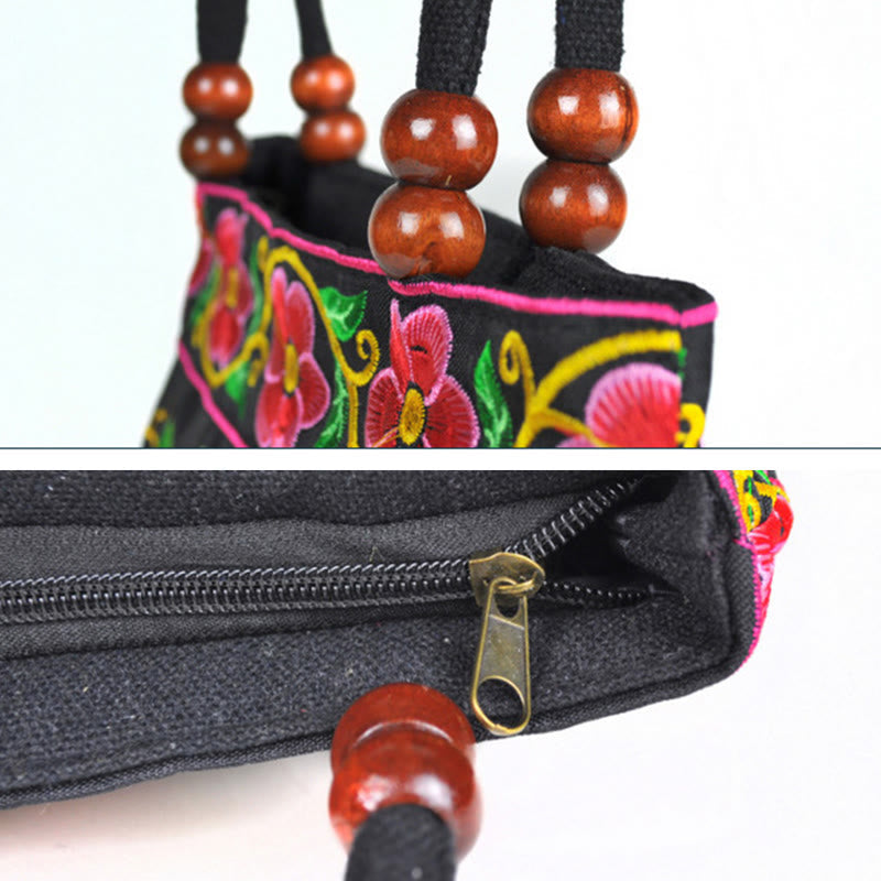 Buddha Stones Money Tree Peony Phoenix Apple Blossom Double-Sided Embroidery Cotton Canvas Shopping Purse Handbag Shoulder Bag&Handbags BS 20