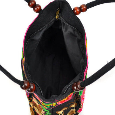 Buddha Stones Money Tree Peony Phoenix Apple Blossom Double-Sided Embroidery Cotton Canvas Shopping Purse Handbag Shoulder Bag&Handbags BS 18