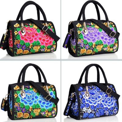 Buddha Stones Money Tree Peony Camellia Double-Sided Embroidery Canvas Shopping Purse Handbag Crossbody Bag Crossbody Bag&Handbags BS 24