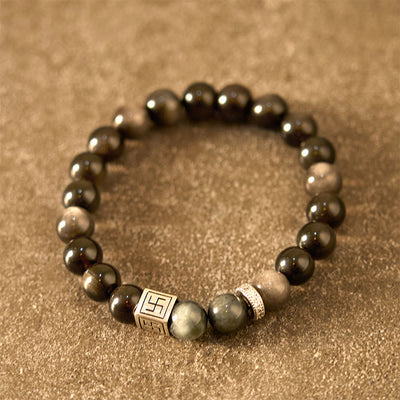Foviel Schwarze Obsidian Adler Auge Stein Stärke Mut Armband