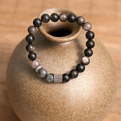 Foviel Schwarze Obsidian Adler Auge Stein Stärke Mut Armband