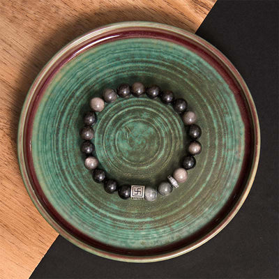 Foviel Schwarze Obsidian Adler Auge Stein Stärke Mut Armband