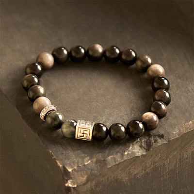 Foviel Schwarze Obsidian Adler Auge Stein Stärke Mut Armband