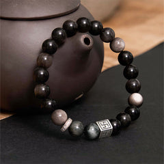 Foviel Schwarze Obsidian Adler Auge Stein Stärke Mut Armband