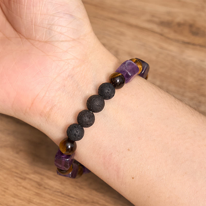 Foviel Various Crystals Cube Amethyst Lava Rock Support Bracelet