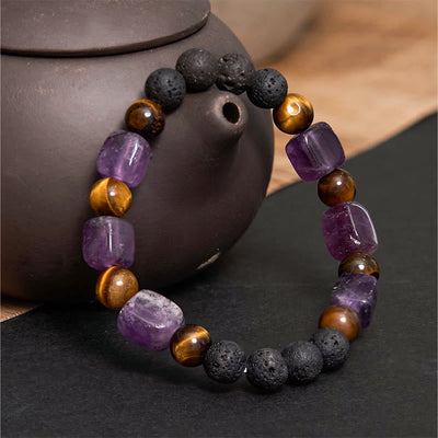 Foviel Various Crystals Cube Amethyst Lava Rock Support Bracelet