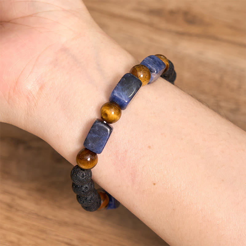 Bracelet calme en pierre de lave et cristaux variés Foviel